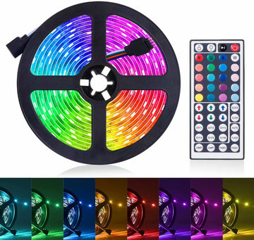 LED ライトストリップ、16.4フィート 5m RGB LED ライトストリップ 色が変わる 3528 300 LED 44キー IR リモコン付き 自宅、寝室、キッチン、DIY デコレーション用